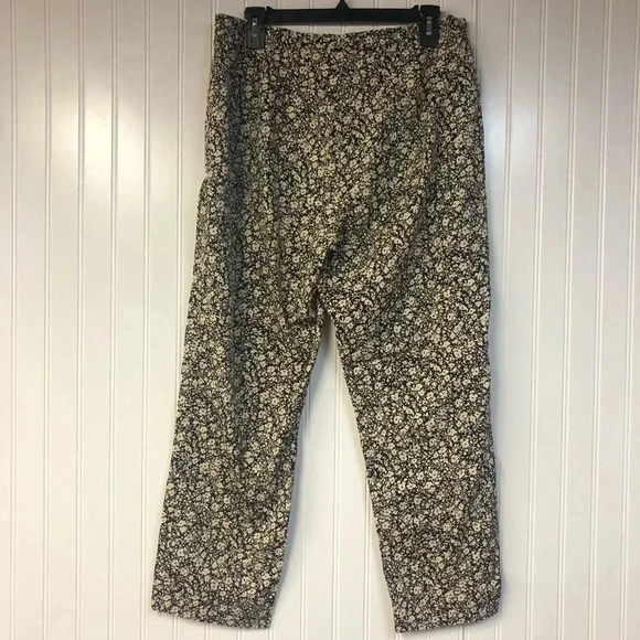 Eddie Bauer Floral Print Black Cream Straight Leg Pants Size 14 100% Cotton - Picture 4 of 5